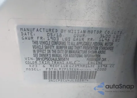 2018 Nissan Kicks S из США, поврежденный, VIN 3N1CP5CU4JL505874